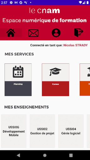 Écran d'accueil de l'application mobile CNAM