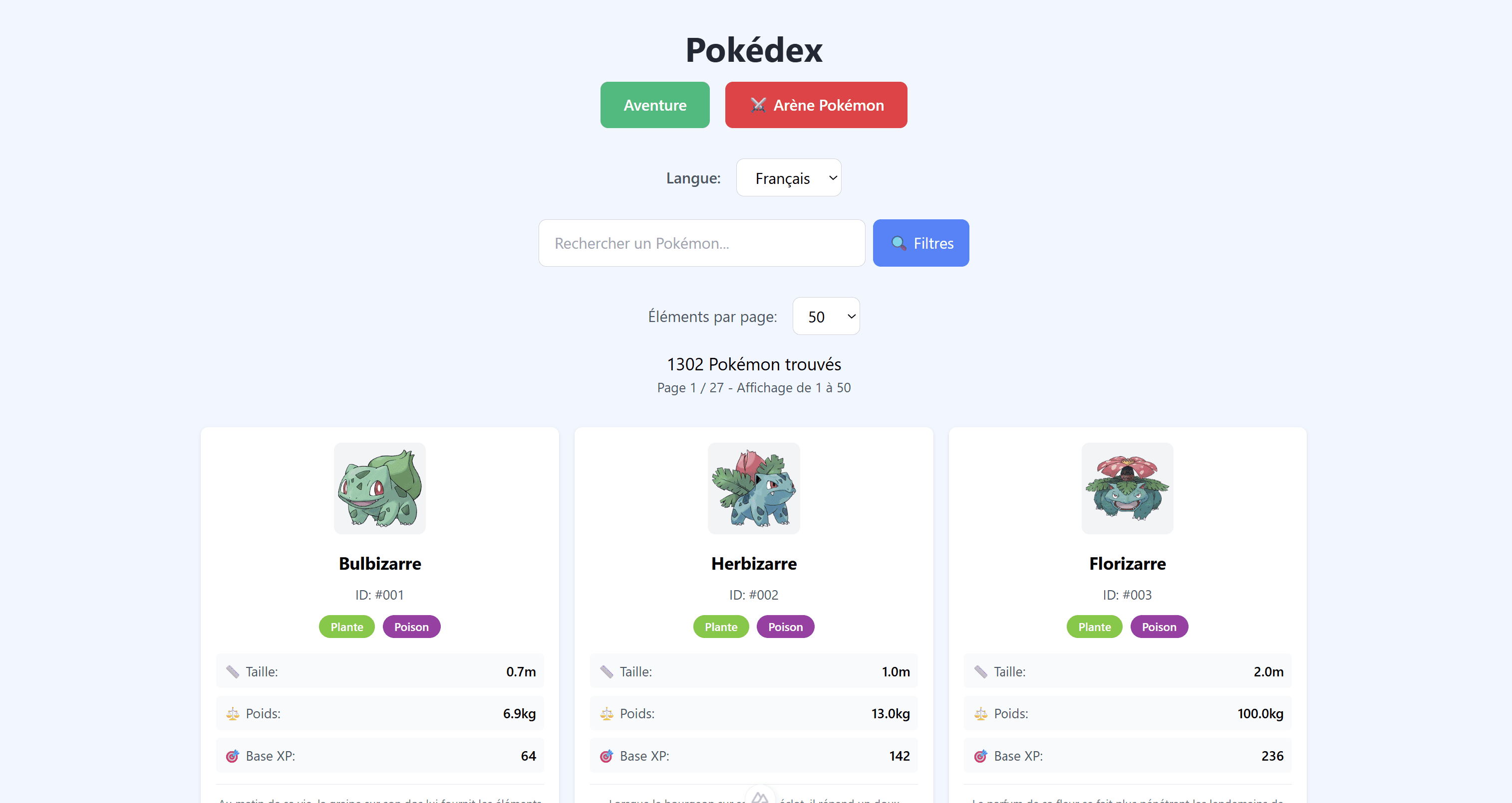 Vue principale de Bataille Pokémon